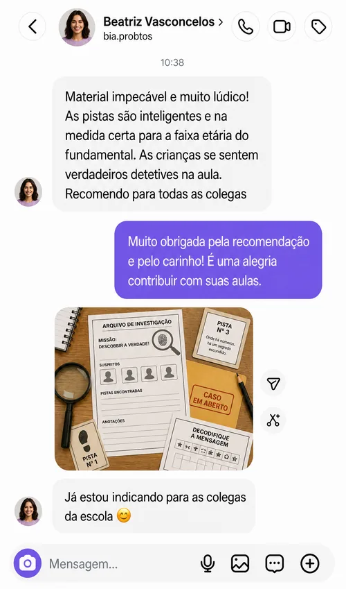 Captura de conversa enviada ao site original sobre o material, mensagem 4