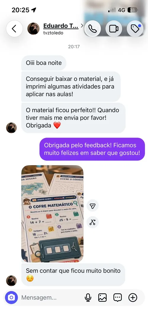 Captura de conversa enviada ao site original sobre o material, mensagem 5
