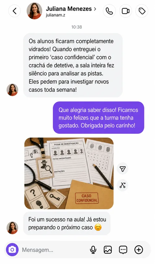 Captura de conversa enviada ao site original sobre o material, mensagem 1