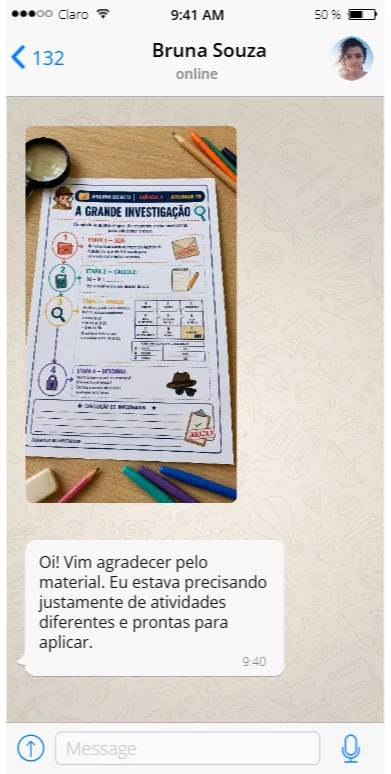 Captura de conversa enviada ao site original sobre o material, mensagem 2